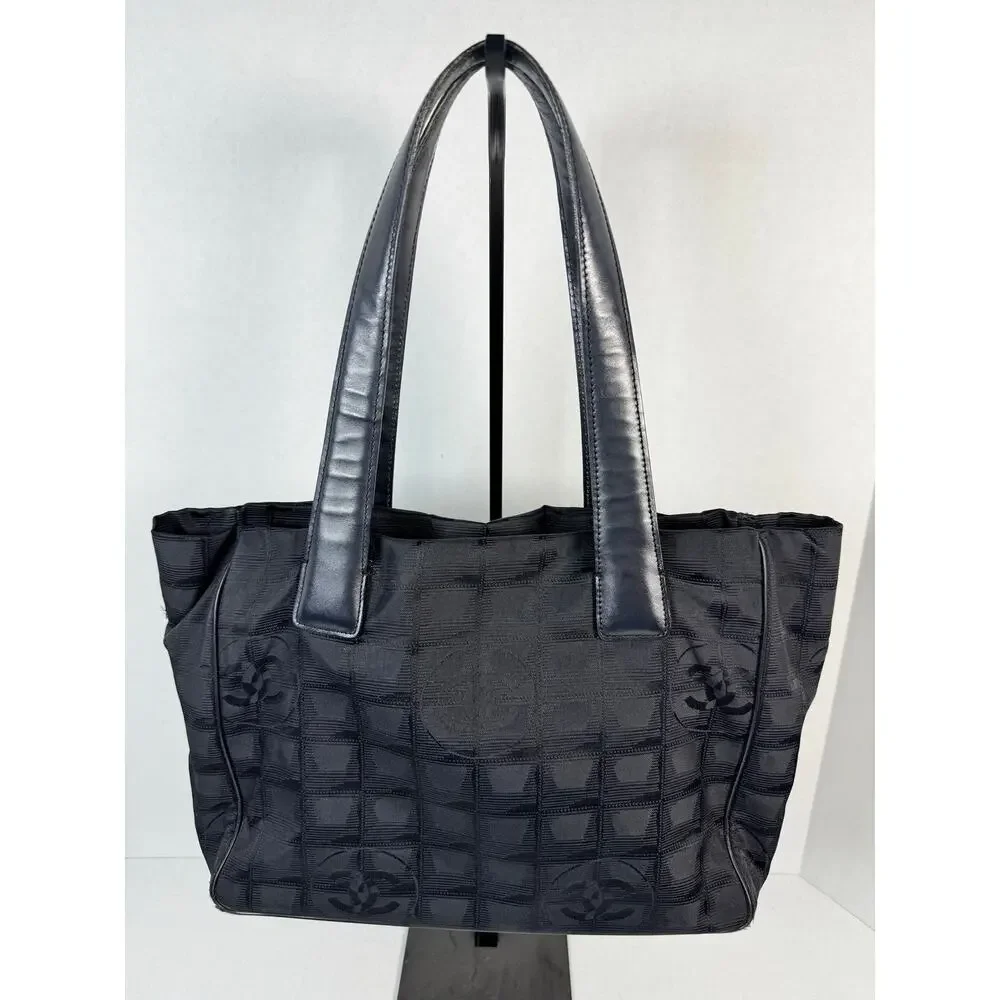 Chanel New Travel Line Tote Black Jacquard CC Shoulder Bag